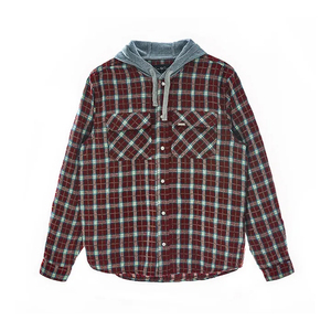 Camisa a Cuadros de Manga Larga 100% Algodón, Camisa de Franela con Capucha de Primera Calidad para Uso Casual, Ropa Clásica de Calle - Product Image 1