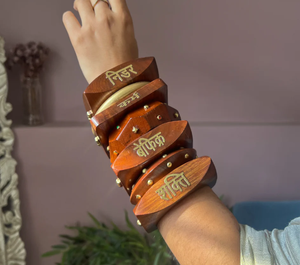 Handcrafted Wooden <b>Bracelets</b> Set with Brown Leather Accents Boho Style Jewelry for Women Craft Emporium Exports Uttar Pradesh - Product Image 2