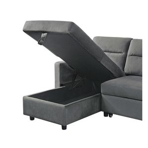 Ivy 81.5\" Dark Gray Velvet Reversible <b>Sleeper</b> Sectional <b>Sofa</b> Features Storage Chaise and Side Pocket - Product Image 6