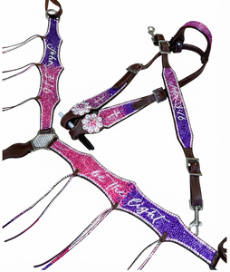 2026 Étrier de selle western de luxe personnalisé en cuir véritable, avec cristaux or rose, et licou en corde rembourré réglable, équipement élégant pour cheval - Product Image 3