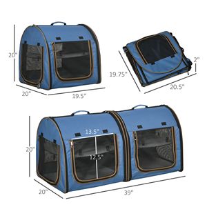 39\" Portable Cat Kennel Travel Dog <b>Crate</b> with Two Compartments Soft Cushions and <b>Storage</b> Bag Soft Sided Pet Carrier - Product Image 2