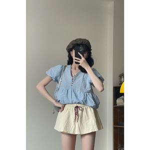 Jupe-short décontractée pour femme de haute qualité, coupe trapèze fluide et respirante, taille haute, fermeture boutonnée, plusieurs coloris, été - Product Image 3