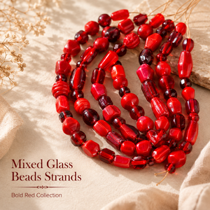 Elegant <b>Red</b> Glass <b>Beads</b> Strand Assorted Shapes and Sizes Smooth Plain Finish Loose <b>Beads</b> for Handmade Jewelry Making and Craft - Product Image 2