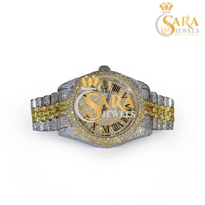 Luxury Antique Gold Moissanite Diamond Watch Full Iced Hip Hop Jewelry Stainless Steel Band Movement <b>Chronograph</b> - Product Image 3
