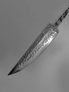 Cuchillo de Caza y Camping de Acero de Damasco Forjado a Mano, Hoja OEM de 8 Pulgadas con Punta Caída, Acero de Alto Carbono, Mango de Madera, Grado Industrial - Product Image 4