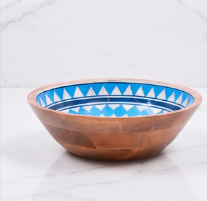 Bol en bois bleu à motif géométrique, émaillé, idéal pour salades de mangues, articles de cuisine et usage domestique - Product Image 1