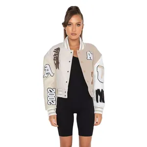 OEM Crop Varsity <b>Jacket</b> for Women Chenille Letter Embroidery Breathable Wool College <b>Jacket</b> - Product Image 1