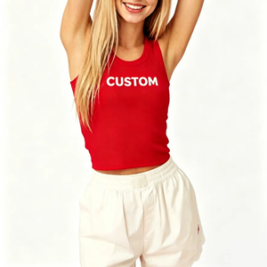 Custom Red Women's Cotton Tank <b>Top</b> Scoop Neck Casual Fitted Breathable Knitted Sleeveless Front Print - Product Image 2