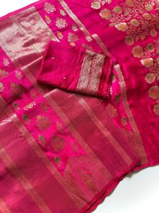 Reglance Royal Meenakari Jacquard <b>Satin</b> Silk <b>Saree</b> Tissue Shimmer Georgette Pallu Hand Dyed Tassel Detailing Traditional - Product Image 5