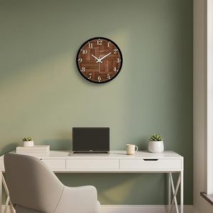 Horloge murale ronde de luxe en bois grainé, analogique, silencieuse, à quartz, avec affichage numérique, plaque de 25 mm d'épaisseur pour salon, chambre, bureau - Product Image 2