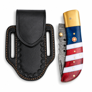 Burraq OEM Handmade Industrial Grade Damascus Steel Multi-Functional 9-inch <b>Clip</b> Point Pocket Knife Resin American Flag Handle - Product Image 6