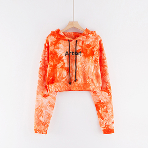 Sudadera Corta con Capucha Tie Dye para Mujer, Manga Larga, Estampado de Letras en la Parte Delantera, Ropa Casual de Verano, 100% Poliéster Tejido - Product Image 1