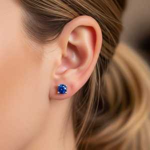 925 Sterling Silver <b>Blue</b> Sapphire <b>Stud</b> <b>Earrings</b> September Birthstone Elegant Gemstone Jewelry Gift For Women - Product Image 3