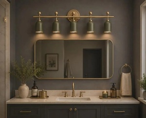Modern Brass Wall Mount Vanity Light 4-Light Green Shade Indoor Bathroom Fixture - Product Image 6