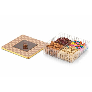 Plateau de service carré en plastique au design moderne avec couvercle pour noix, bonbons et fruits secs, boîte à collation pour fêtes - Product Image 1