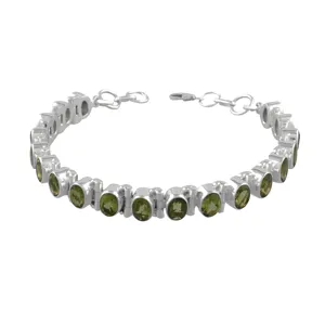 Elegante Pulsera de Plata de Ley 925 con Piedra Preciosa de Peridoto para Mujer, Joyería Hecha a Mano para Fiestas y Festivales - Product Image 1