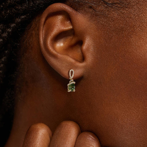 Luxury Women's 18K Gold Drop <b>Earrings</b> With Emerald Cut Green Gemstones And Round Diamond Accents Party Jewelry - Product Image 3
