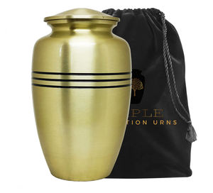 Urne funéraire en métal brossé doré pour adultes |   Bandes noires au design classique |   Mémoireurale écologique durable de 220 pouces cubes - Product Image 2