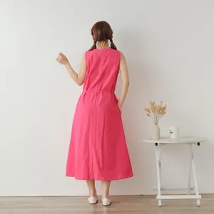 <b>Boho</b> Chic Cotton Linen Maxi <b>Dress</b> Women Pink Sleeveless Tie Waist A-Line Relaxed Fit Comfortable Summer <b>Long</b> <b>Dress</b> - Product Image 2