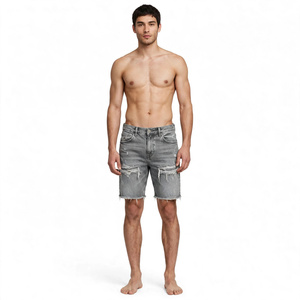 Nouvel Arrivage – Short Bermuda en Jean Délavé pour Homme, Taille Mi-Haute, Fermeture Boutonnée, Style Décontracté avec Poches, Tissu 100% Coton Tissé du Bangladesh - Product Image 2