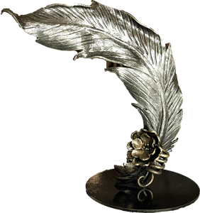 Escultura de Pluma de Hierro Forjado con Base de Flor de Bronce, Decoración para el Hogar, Arte, Artesanía, Adorno Fundido, Rosa Eterna, Aniversario - Product Image 1