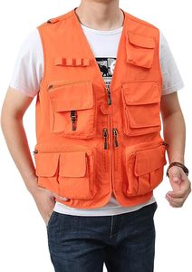 Gilet de pêche multi-poches orange pour homme, gilet utilitaire d'extérieur, fermeture éclair, séchage rapide, style tactique, taille adulte - Product Image 2