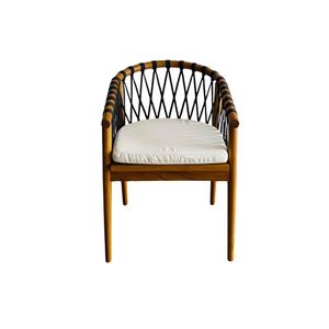 Sillón Moderno de Madera Ecológica y Duradera Evoa con Respaldo de Cuerda Negra y Cojín de Algodón Blanco, Diseño de Mediados de Siglo, Silla de Comedor para el Hogar - Product Image 4