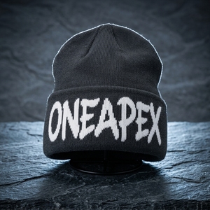 Bonnet en tricot noir personnalisé avec logo ONEAPEX blanc – Bonnet chaud et élégant à revers, unisexe, style streetwear, pour l'hiver - Product Image 2