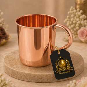 Mug Moscow Mule en Cuivre Pur à Texture Martelée avec Poignée en Laiton Ornée – Vente en Gros – Tasse à Cocktail et Bière à Parois Droites Hautes - Product Image 2
