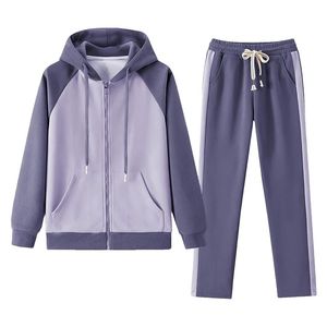 Ensemble de survêtement à capuche deux pièces pour femme, cardigan zippé, pantalon de jogging, vêtements décontractés pour l'automne et l'hiver - Product Image 2