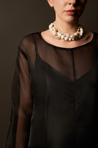 Vestido de Seda Voile a Rayas para Mujer, Cuello Redondo, Manga Regular, Corte Holgado y Recto, Estilo Casual Elegante y Transpirable - Product Image 4