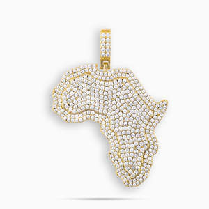 Colgante de mapa de África con incrustaciones de diamantes |   Collar con Colgante del Continente Africano Estilo Hip Hop |   Colgante Cultural de Acero Inoxidable - Product Image 1