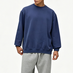 Sweat-shirt à col rond bleu marine pour homme, couleur unie, décontracté, vêtement d'automne, tricoté en French Terry, manches longues - Product Image 1