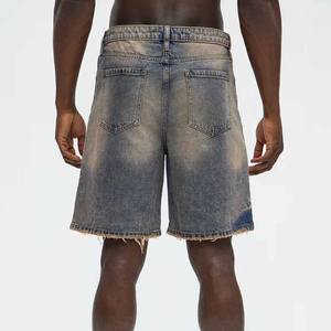 Pantalones Cortos Bermuda de Mezclilla Azul Claro para Hombre, Cintura Alta, Desgastados, de Algodón, Estilo Casual, con Botones - Product Image 2
