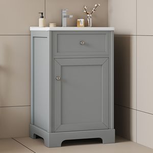 Mobile da Bagno da 20 Pollici con Anta a Chiusura Ammortizzata, Lavabo, Ripiano Portaoggetti e Mensole Regolabili - Elegante Mobiletto da Bagno - Product Image 2