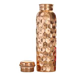 Glossy Diamond Copper Antique Style Pure Copper Ayurvedic Engraved Hammered Eco-Friendly Classic Design Water <b>Bottle</b> - Product Image 1