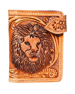 Cartera de cuero tallada a mano con Tigre y cosida intrínsecamente para hombre hecha a mano con venta al por mayor occidental - Product Image 1