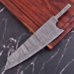 Nouveau Couteau de Chef et de Camping en Acier Damas, Manche Intégral, Type Hachoir Serbe, Lame Droite à Pointe Tombante, 12 pouces, Matériau DIY OEM pour la Fabrication de Couteaux - Product Image 3