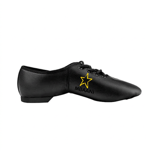 Chaussures de danse jazz MBAANI, noires, dessus en PU, talon plat, lacets, unisexes, semelle souple, chaussures de danse jazz pour femmes, entraînement de ballet. - Product Image 6