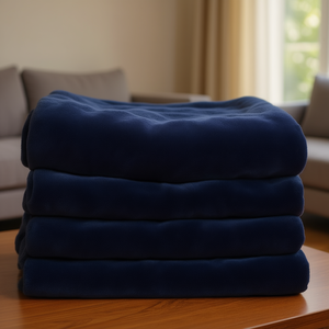 Couverture Raschel de luxe 2,5 kg 100 % polyester, bleu marine uni, douce et chaude pour l'hiver, usage domestique, GSM 714, 150x220 cm, anti-boulochage - Product Image 2