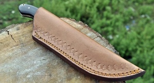 Cuchillo de caza de hoja fija con punta de caída, de acero con alto contenido de carbono, mango de madera, espiga completa, personalizable OEM, para camping y actividades al aire libre, con funda. - Product Image 4