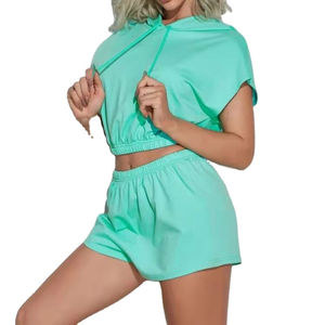 Ensemble de survêtement décontracté d'été personnalisé 2 pièces pour femme, t-shirt à manches courtes en coton et short d'été, ensemble de survêtement unisexe pour femme - Product Image 4