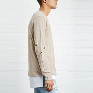 T-shirt en tricot pour homme coupe classique, effet vieilli, finition délavée, style streetwear, coton respirant, fournisseur OEM, 100% haute qualité - Product Image 3