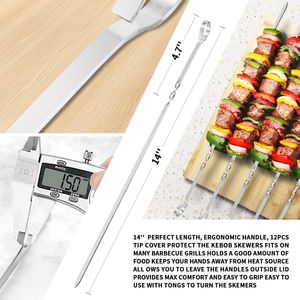 Brochetas de Acero Inoxidable de 14 Pulgadas, Brochetas Planas Largas para Barbacoa, Brochetas Reutilizables para Asar Carne, Herramientas Premium para Barbacoa - Product Image 4