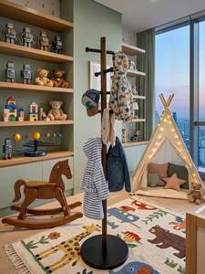 BLACK WOODEN BABY ROOM <b>HANGER</b> <b>STAND</b> – FREESTANDING CLOTHES RACK WITH HOOKS FOR NURSERY & KIDS’ ROOM - Product Image 2