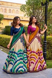 Chemisier tendance pour femme, style designer, en soie Tasar lourde, imprimé tie-dye, avec dentelle, extensible, non cousu, idéal pour les fêtes - Product Image 2