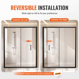 Porta Doccia Scorrevole Semiframeless Invertita 57.7-59 L x 70 A in Vetro Temperato Trasparente da 1/4 (6mm) Impermeabile, Garanzia 10 Anni - Product Image 4