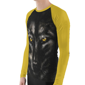 Maillot de compression à manches longues pour homme, motif tête de loup jaune et noir, respirant et anti-transpiration, idéal pour le MMA, le BJJ et le Jiu Jitsu - Product Image 5