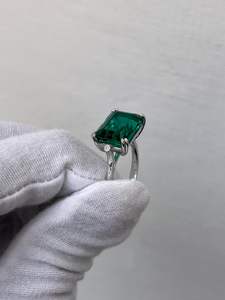 แหวนหมั้นพลอยมรกตวินเทจทรงแปดเหลี่ยม แหวนแต่งงานครบรอบสำหรับผู้หญิง เครื่องประดับเงินแท้ - Product Image 3