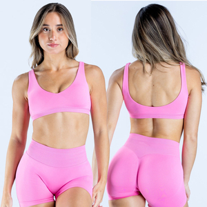 Ensemble de soutien-gorge de sport respirant sans couture rose et short taille haute pour femmes, idéal pour la gym, le fitness et les entraînements - Product Image 1